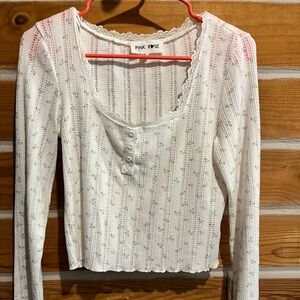 Pink Rose Cream Lace Floral Pajama Shirt